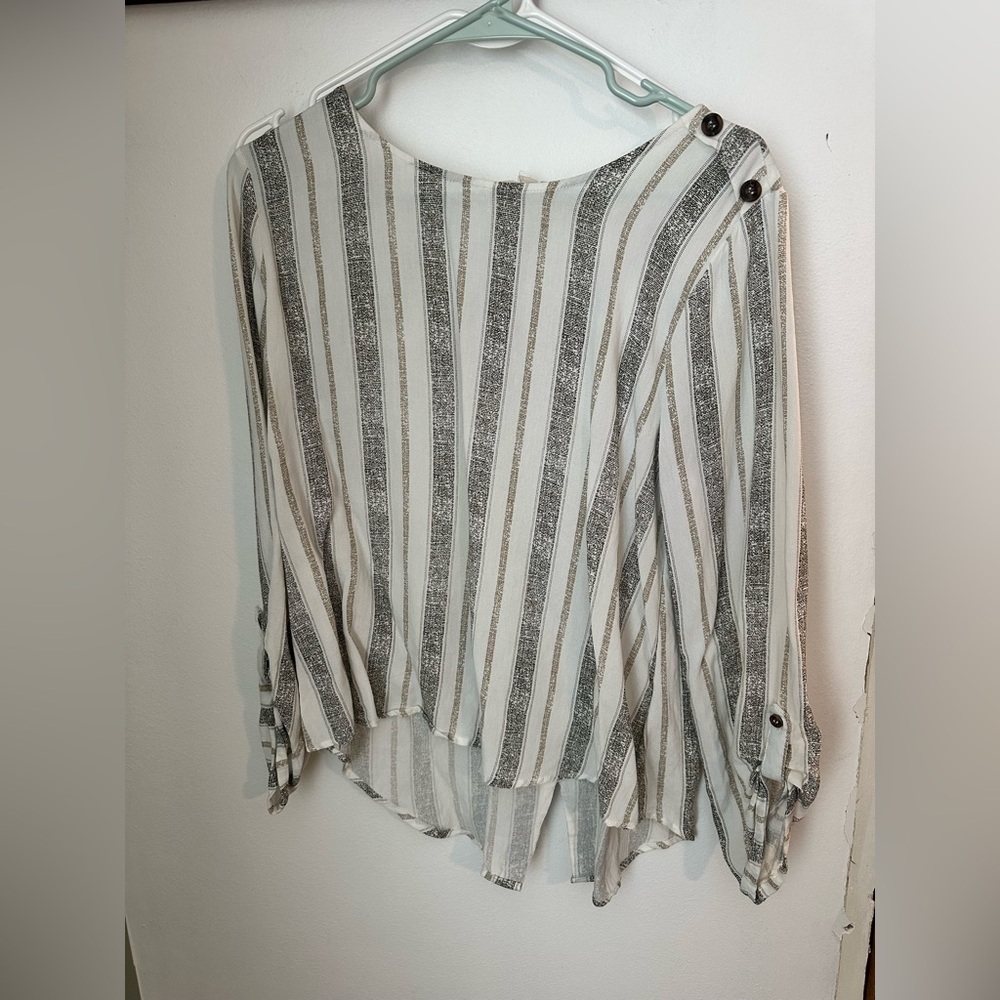 Sweet Wanderer Black and White Striped Blouse with Button Accents